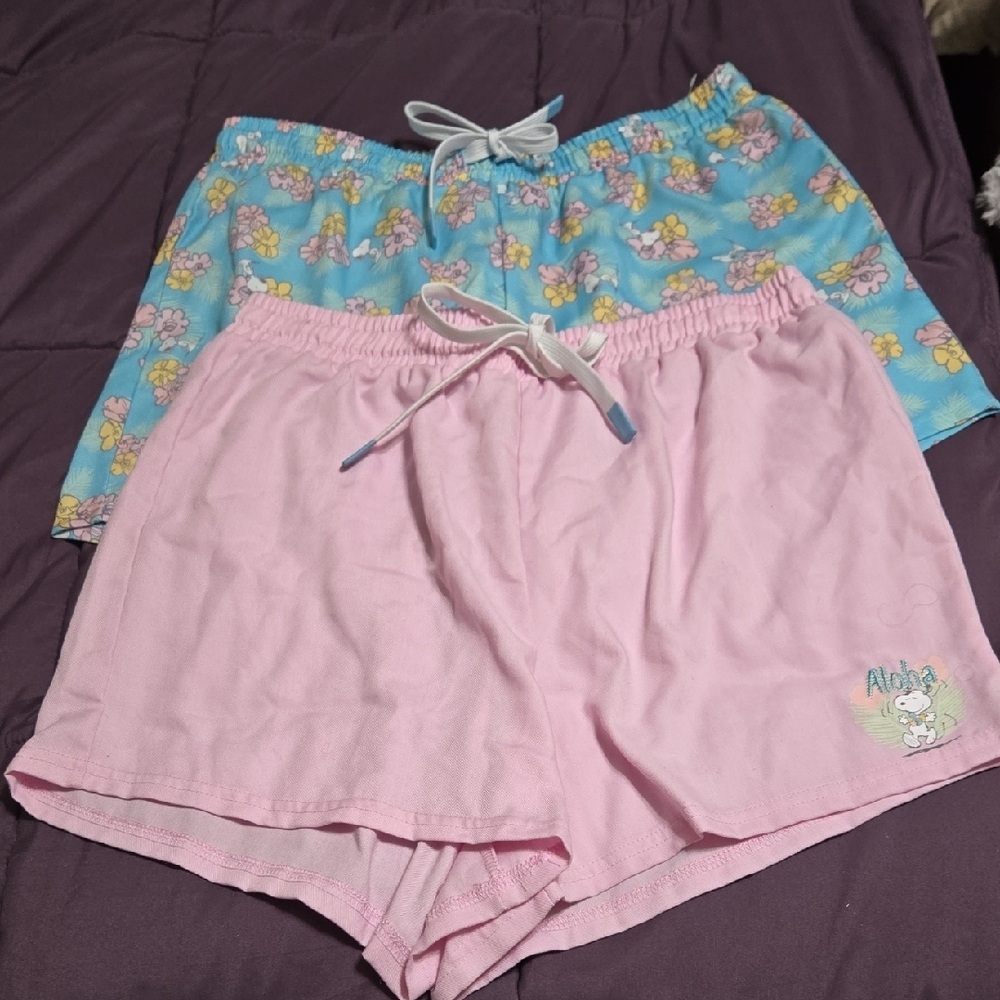 Peanuts Two Pairs of Floral and Pink Lounge Shorts Size Medium